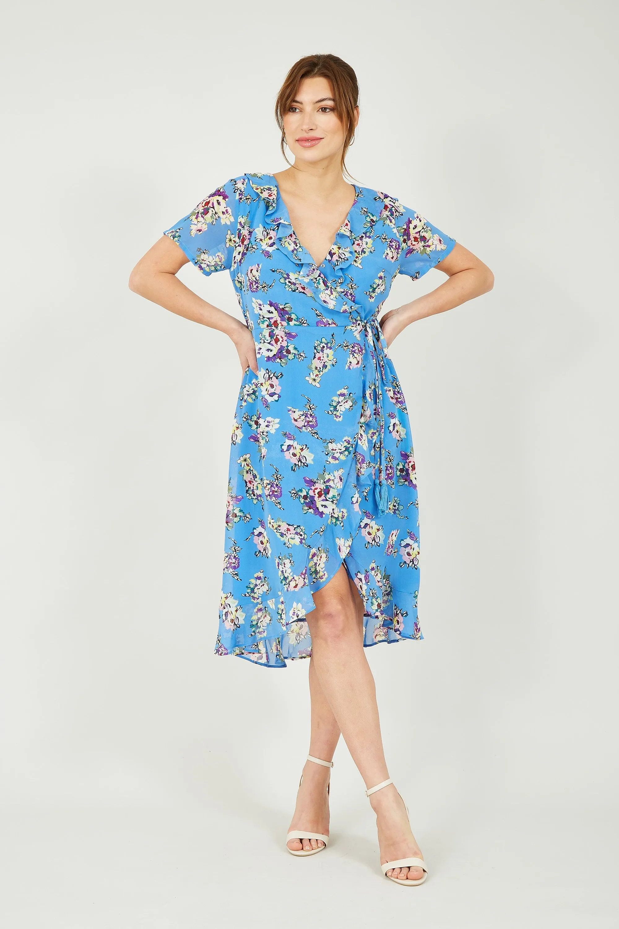 Yumi Blue Floral Wrap Dress