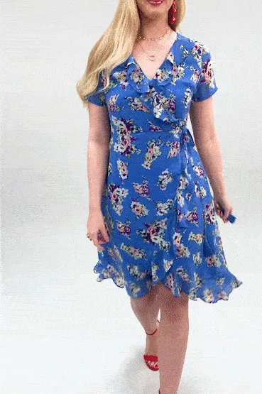 Yumi Blue Floral Wrap Dress