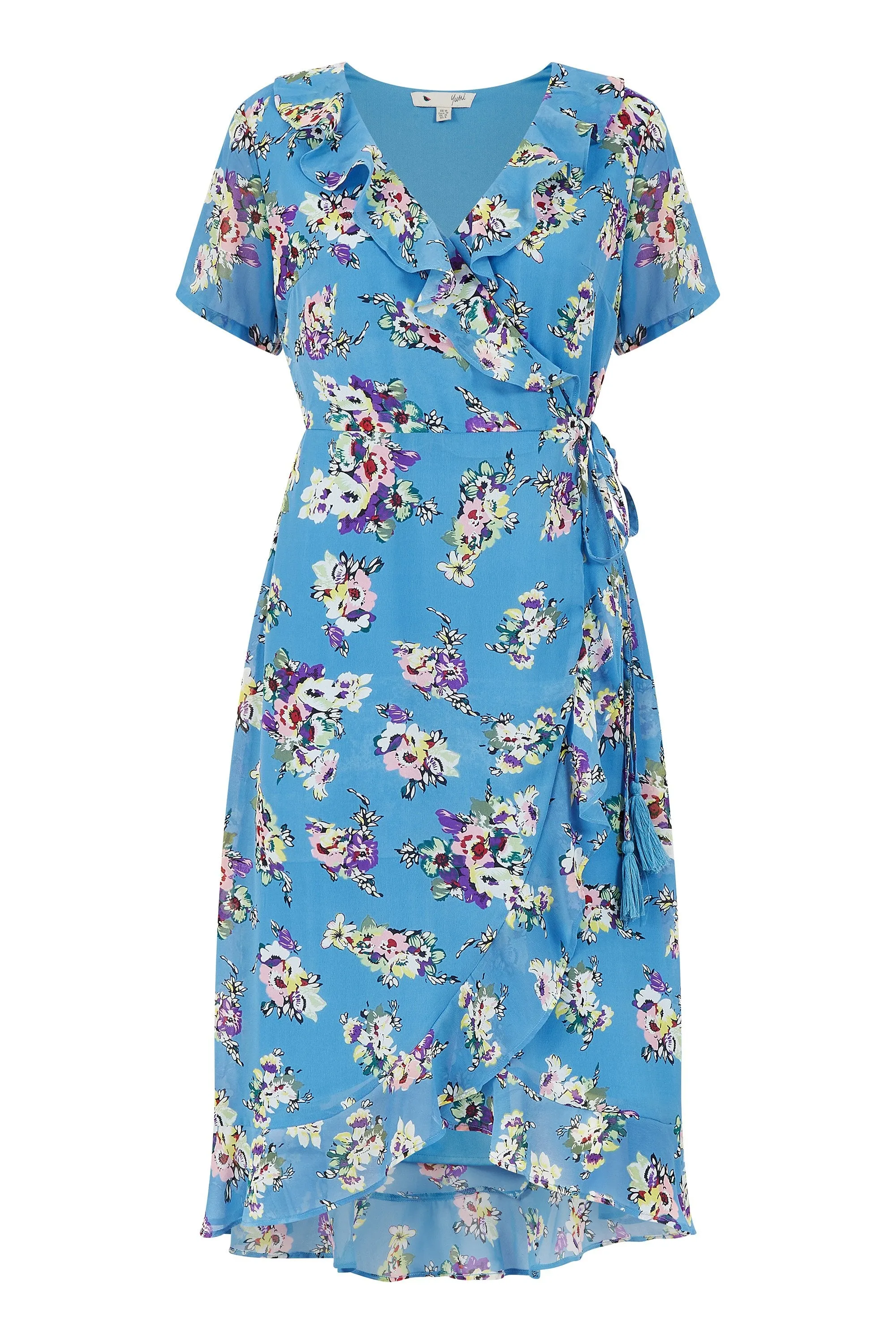 Yumi Blue Floral Wrap Dress