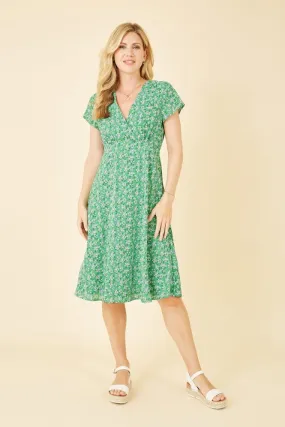 Yumi Green Ditsy Skater Wrap Dress