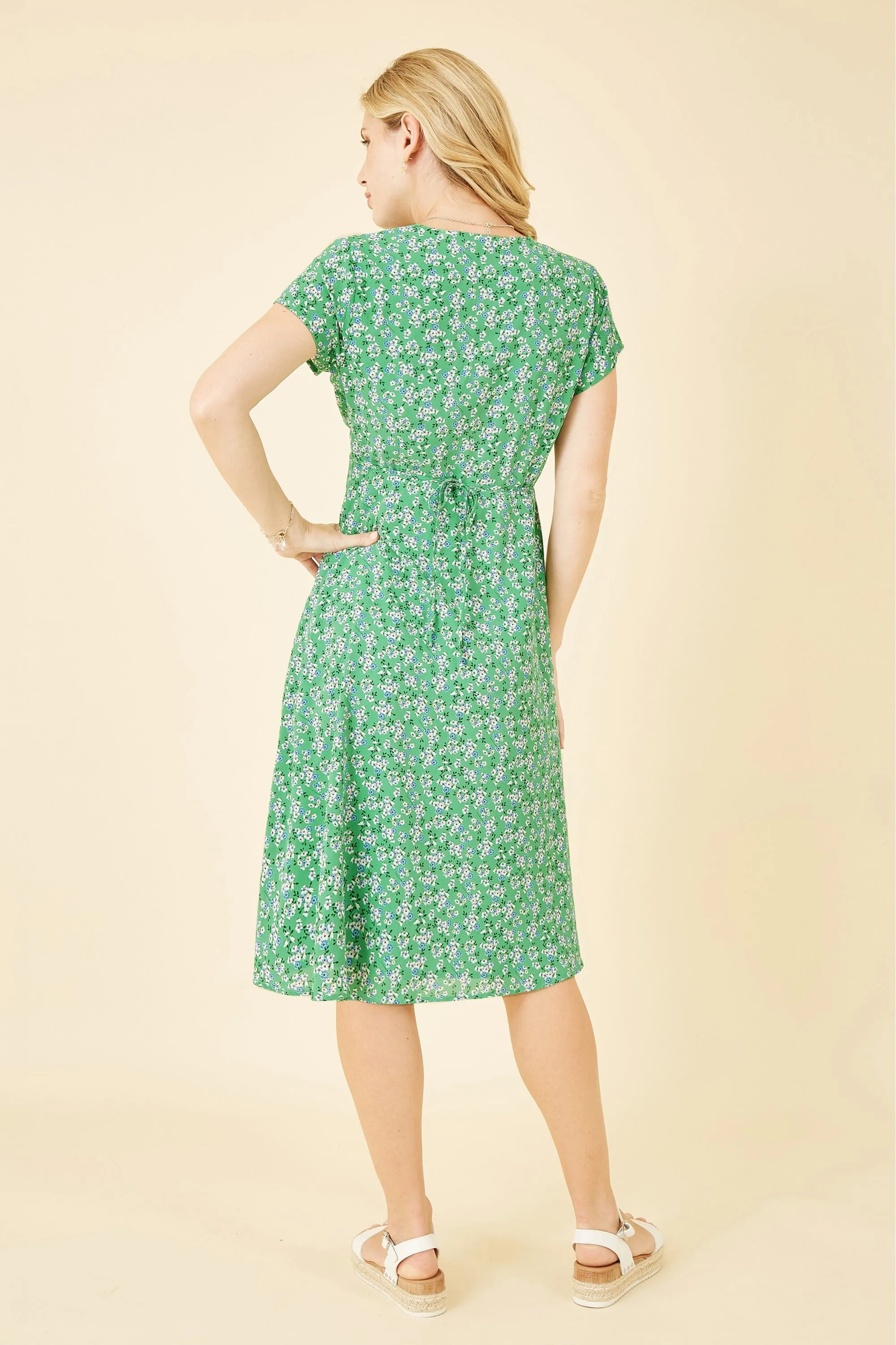 Yumi Green Ditsy Skater Wrap Dress